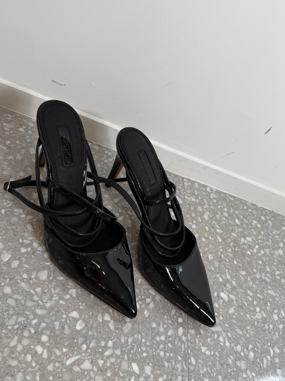 Topshop Black Patent Pointed Slingback Heels